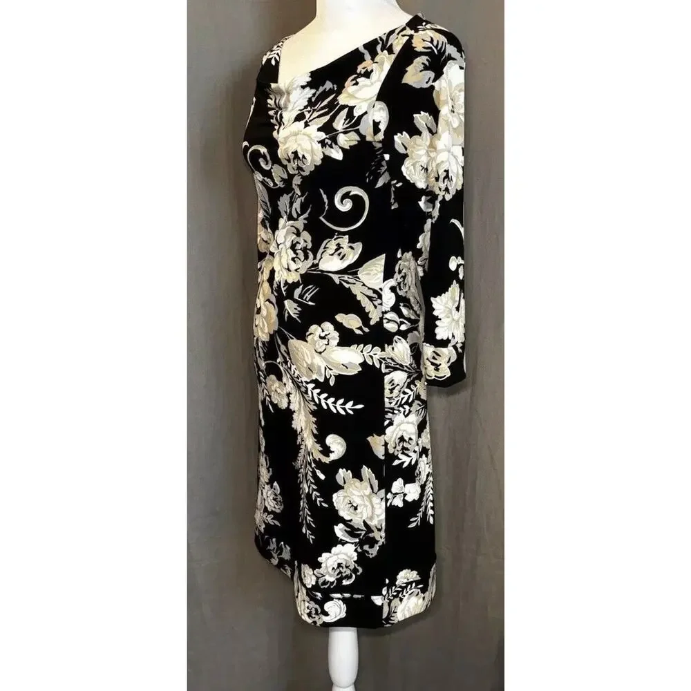 White House Black Market Dress Womens XXS Black Floral Knee Length Midi